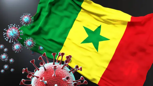 Senegal Pandemia Covid Virus Corona Che Attacca Bandiera Nazionale Del — Foto Stock