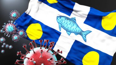 Fortune Newfoundland ve Labrador 'daki Covid - Coronavirus bu şehirdeki virüs salgınıyla mücadele sembolü olarak Fortune Newfoundland ve Labrador bayrağına saldırıyor.