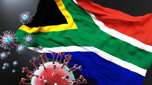 Південна Африка Вірус Коїдальної Пандемії Корони Нападають Національний Прапор Південної — стокове фото