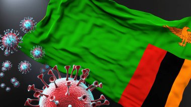 Zambiya ve covid salgını - Corona virüsü bu ülkedeki savaş, mücadele ve virüs varlığını sembolize etmek için Zambiya bayrağına saldırıyor.