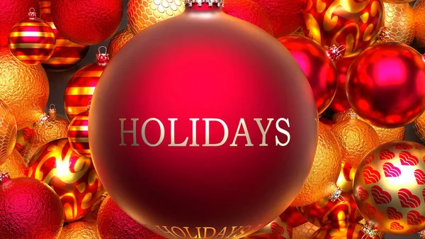 Weihnachtsfeiertage Dutzende Goldener Und Roter Weihnachtsschmuck Mit Einem Roten Ball — Stockfoto