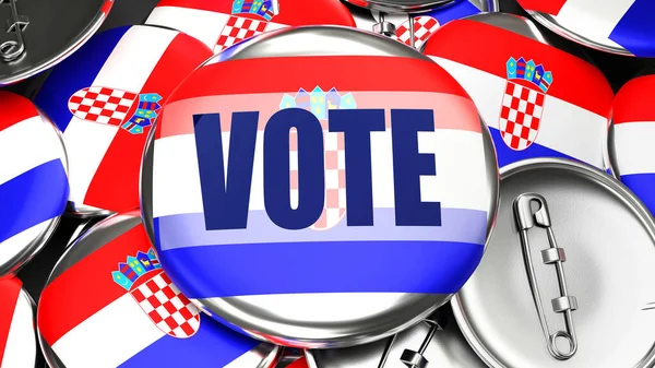 Croatie Vote Dizaines Boutons Pinback Avec Drapeau Croatie Mot Vote — Photo