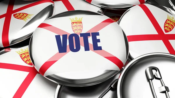 Vote Jersey Drapeau National Jersey Sur Des Dizaines Boutons Pinback — Photo
