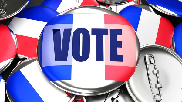 Франция Голосуйте Десятки Пуговиц Флагом Франции Словом Голосуйте Render Symbol — стоковое фото
