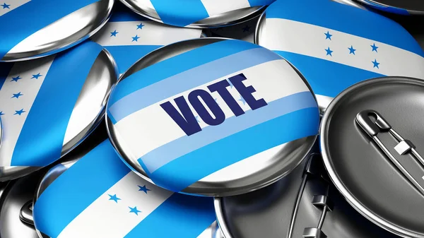 ホンジュラスでの投票 ホンジュラスの国旗この国で今後の投票を象徴するピンバックボタンの数十に 3Dイラストです — ストック写真