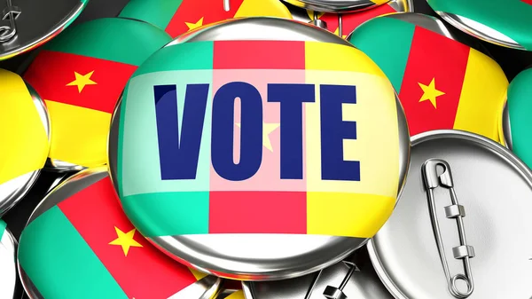 Cameroun Vote Douzaines Boutons Pinback Avec Drapeau Cameroun Mot Vote — Photo