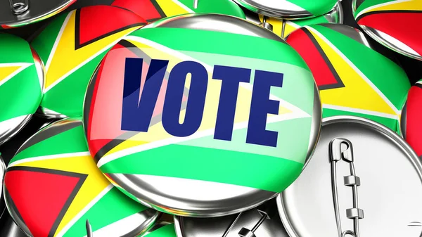 Guyane Vote Douzaines Boutons Pinback Avec Drapeau Guyane Mot Vote — Photo