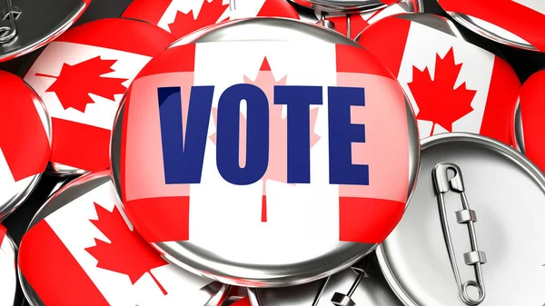 Canada Vote Dozens Pinback Buttons Flag Canada Word Vote Render — Stock Photo, Image