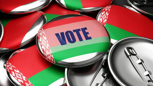 Vote Biélorussie Drapeau National Biélorussie Sur Des Dizaines Boutons Épingle — Photo