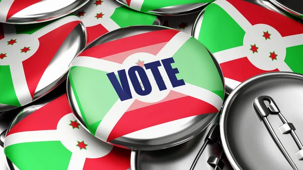 Vote Burundi Drapeau National Burundi Sur Des Dizaines Boutons Pinback — Photo
