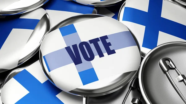 Vote Finlande Drapeau National Finlande Sur Des Dizaines Boutons Pinback — Photo