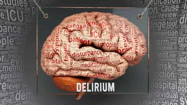 Sayıklama anatomisi. İnsan beyninde oluşan sebep ve etkiler insan zihni ile olan ilişkiyi ve karmaşıklığı ortaya çıkarıyor. Sanat kavramı, 3D illüstrasyon