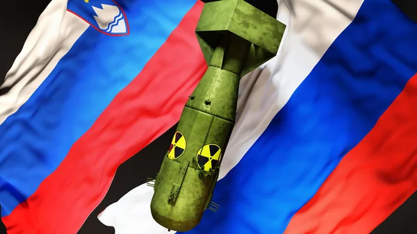 Slovenien Och Ryssland Kärnvapenkrig Konflikt Och Kris Nationell Flaggor Och — Stockfoto