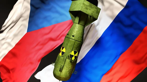 Wojna Jądrowa Konflikt Kryzys Czechach Rosji Flagi Narodowe Bomba Atomowa — Zdjęcie stockowe