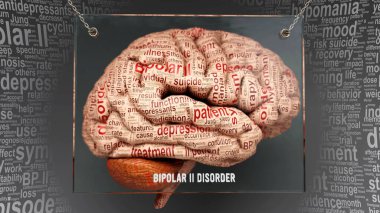 Bipolar II bozukluk anatomisi - insan beyninde ortaya çıkan sebep ve etkileri Bipolar ii bozukluğunu ve insan zihni ile ilişkisini ortaya çıkarıyor. Sanat kavramı, 3D illüstrasyon