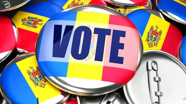 Moldavie République Vote Des Dizaines Boutons Pinback Avec Drapeau Moldavie — Photo