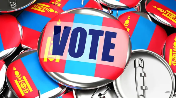 Mongolia Vote Dozens Pinback Buttons Flag Mongolia Word Vote Render — Stock Photo, Image