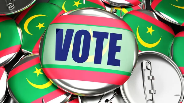 Mauritanie Vote Douzaines Boutons Pinback Avec Drapeau Mauritanie Mot Vote — Photo