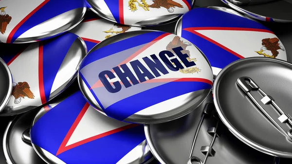 アメリカ領サモアの変化 アメリカ領サモアの国旗が 今後のこの国の変化を象徴するピンバックボタンの数十個に変更された 3Dイラストです — ストック写真