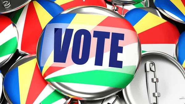 Seychelles Vote Des Dizaines Boutons Pinback Avec Drapeau Des Seychelles — Photo