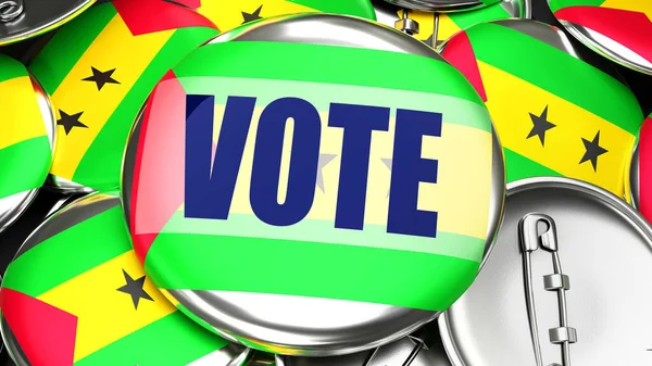 Sao Tomé Principe Vote Des Dizaines Boutons Pinback Avec Drapeau — Photo