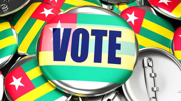 Togo Głosuj Dziesiątki Przycisków Pinback Flagą Togo Słowem Głosuj Renderowanie — Zdjęcie stockowe