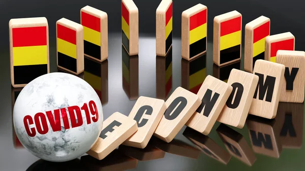 Belgien Und Covid19 Wirtschaft Und Dominoeffekt Kettenreaktion Belgien Ausgelöst Durch — Stockfoto
