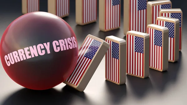 USA America and currency crisis, causing a national problem and a falling economy. Currency crisis as a driving force in the possible decline of USA America.,3d illustration