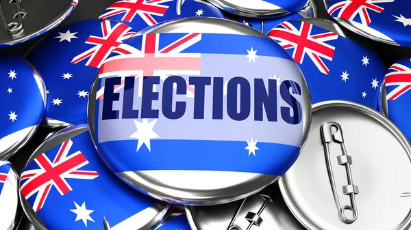 Australie Élections Des Dizaines Boutons Pinback Avec Drapeau Australie Mot — Photo