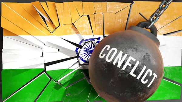Конфликт Индии Большое Влияние Конфликта Который Разрушает Страну Вызывает Экономический — стоковое фото