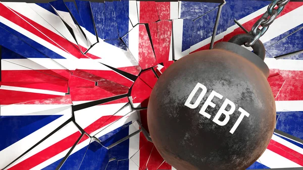 Долг Великобритании Большое Влияние Долга Который Разрушает Страну Вызывает Экономический — стоковое фото