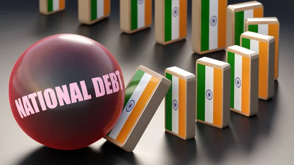 印度和国家债务 造成了国家问题和经济下滑 National Debt Driving Force Possible Decline India Illustration — 图库照片