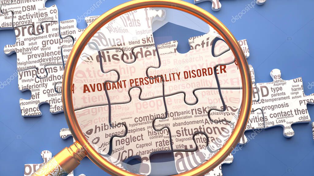 Avoidant personality disorder as a complex and complicated topic. Complexity shown as connected elements with dozens of ideas and concepts correlated to it.,3d illustration
