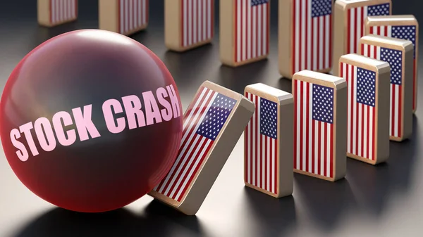 USA America and stock crash, causing a national problem and a falling economy. Stock crash as a driving force in the possible decline of USA America.,3d illustration