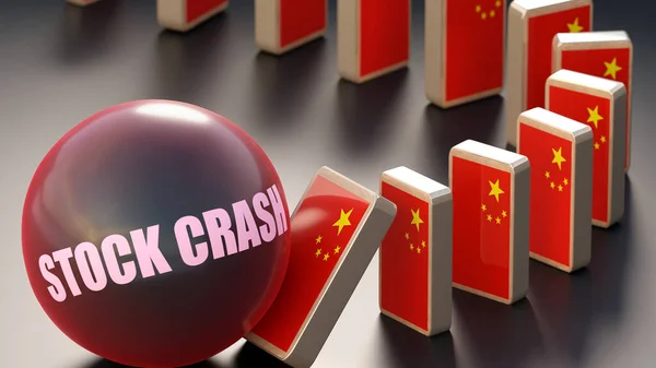China and stock crash, causing a national problem and a falling economy. Stock crash as a driving force in the possible decline of China.,3d illustration