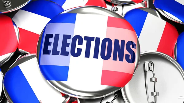 France Elections Dozens Pinback Buttons Flag France Word Elections Render — Stockfoto