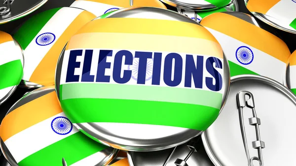 India Elezioni Decine Pulsanti Pinback Con Una Bandiera Dell India — Foto Stock