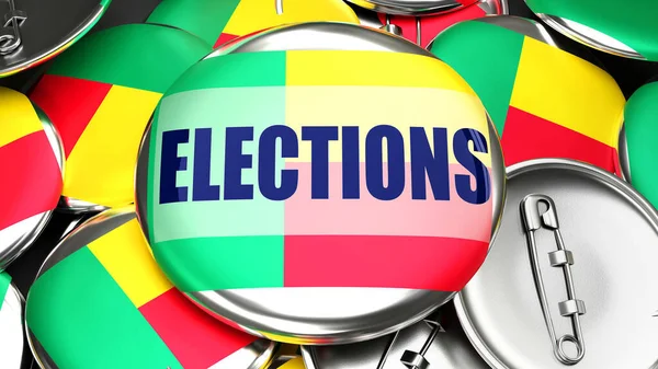 Benin Wybory Kilkadziesiąt Przycisków Pinback Flagą Beninu Słowem Wybory Renderowanie — Zdjęcie stockowe