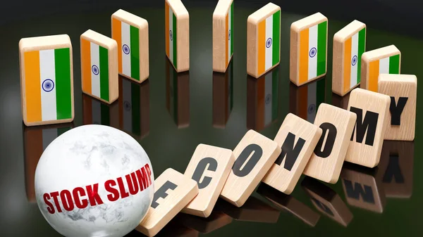 India Stock Slump Economy Domino Effect Chain Reaction India Set — Stockfoto