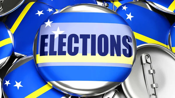 Curacao Elections Dozens Pinback Buttons Flag Curacao Word Elections Render — Foto Stock