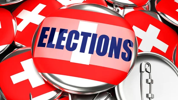 Switzerland Elections Dozens Pinback Buttons Flag Switzerland Word Elections Render — Stockfoto