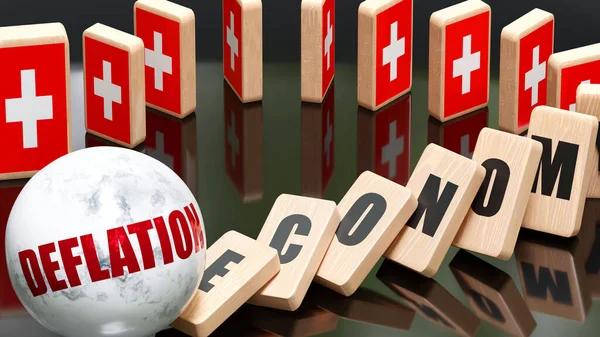 Switzerland Deflation Economy Domino Effect Chain Reaction Switzerland Set Deflation — ストック写真