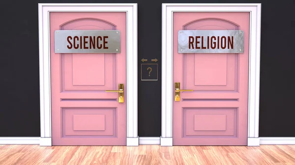 Science Religion Making Decision Choosing Either One Option Two Alaternatives — Φωτογραφία Αρχείου