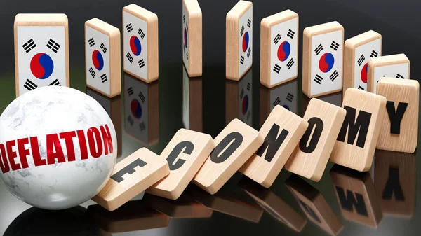 Korea Republic Deflation Economy Domino Effect Chain Reaction Economy Set — 스톡 사진