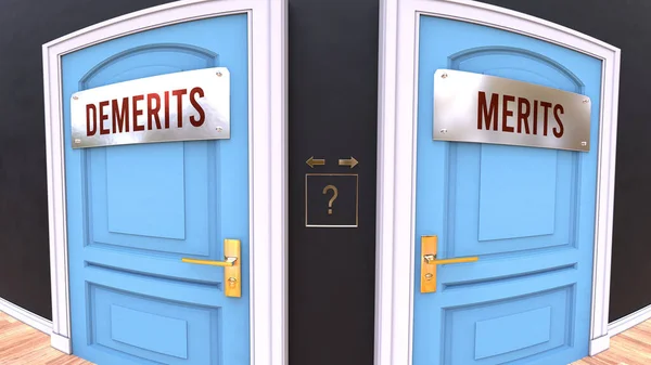 Demerits Merits Choice Two Options Choose Represented Doors Leading Different — Stok fotoğraf