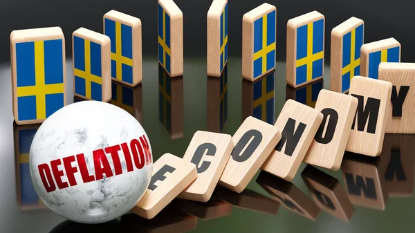 Sweden Deflation Economy Domino Effect Chain Reaction Sweden Set Deflation — Stok fotoğraf