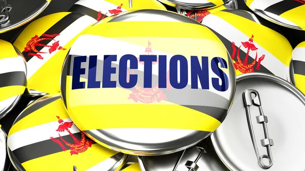 Brunei Darussalam Elections Dozens Pinback Buttons Flag Brunei Darussalam Word — Foto Stock