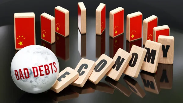 China Bad Debts Economy Domino Effect Chain Reaction China Economy — Foto Stock