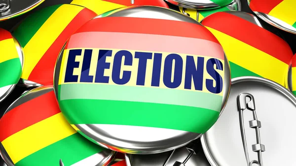 Bolivia Elections Dozens Pinback Buttons Flag Bolivia Word Elections Render — Foto Stock