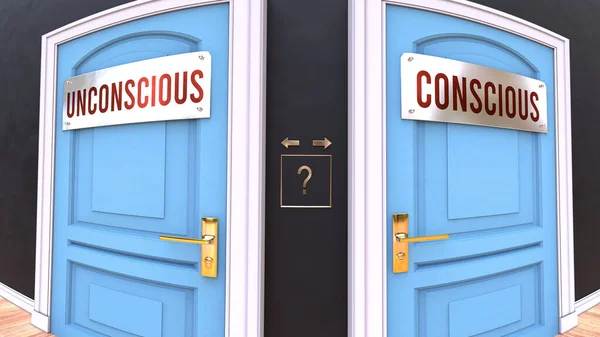 Unconscious Conscious Choice Two Options Choose Represented Doors Leading Different — 图库照片